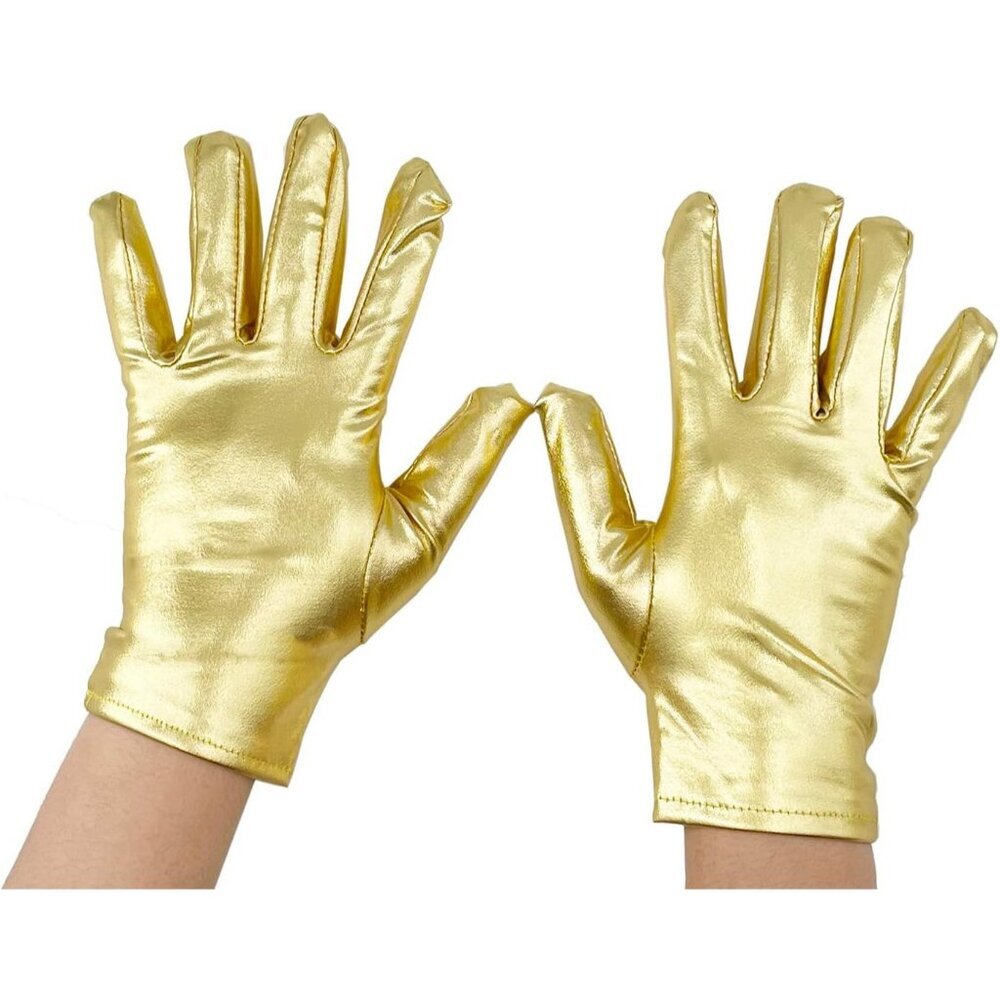 Women's Gold Shiny Metallic Wrist Gloves Cosplay Halloween Costume Accessories - Picture 2 of 4